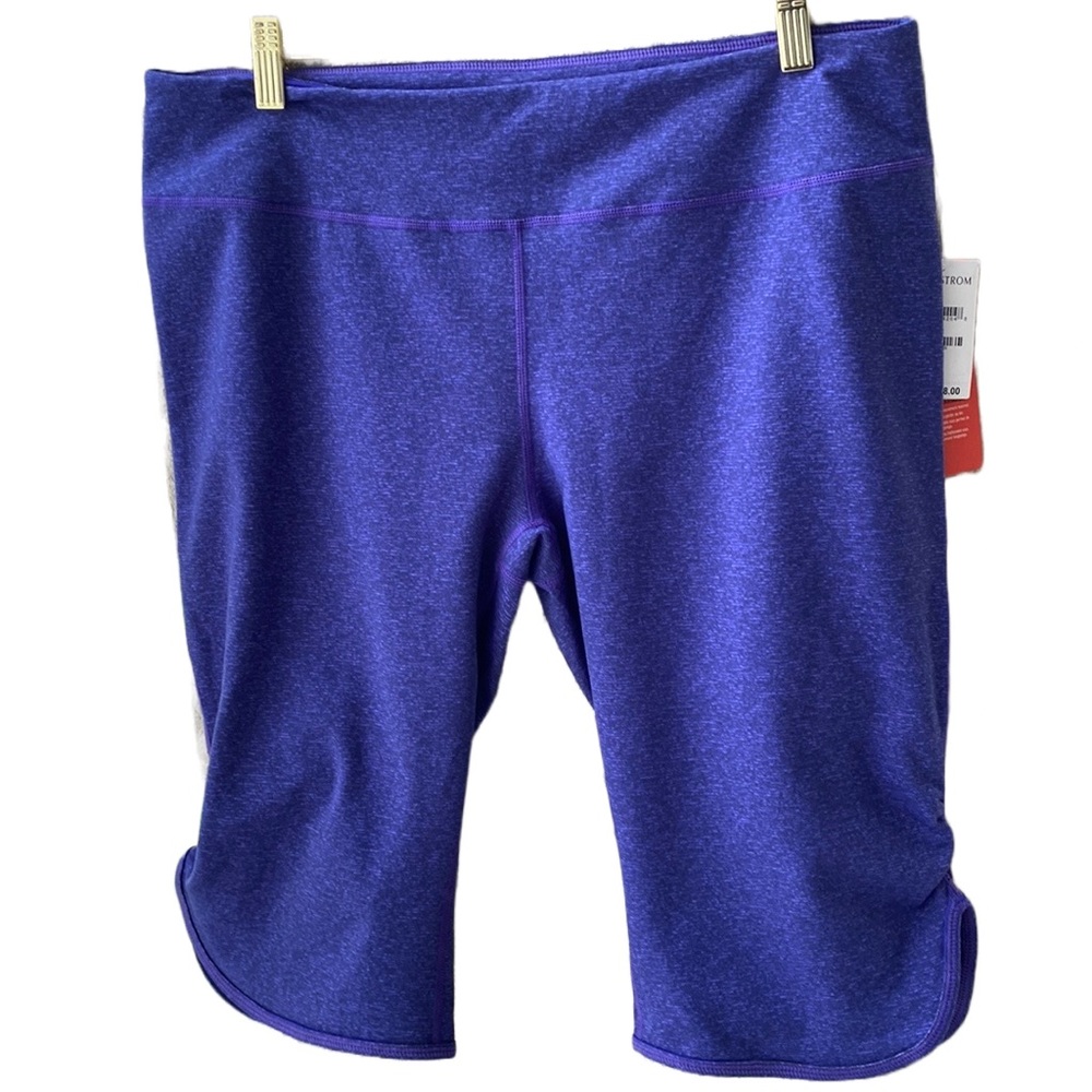 🆕🪻 Zella Nordstrom Live-In Slim Fit Knee Shorts/Capris, Black & Purple NWT, XL